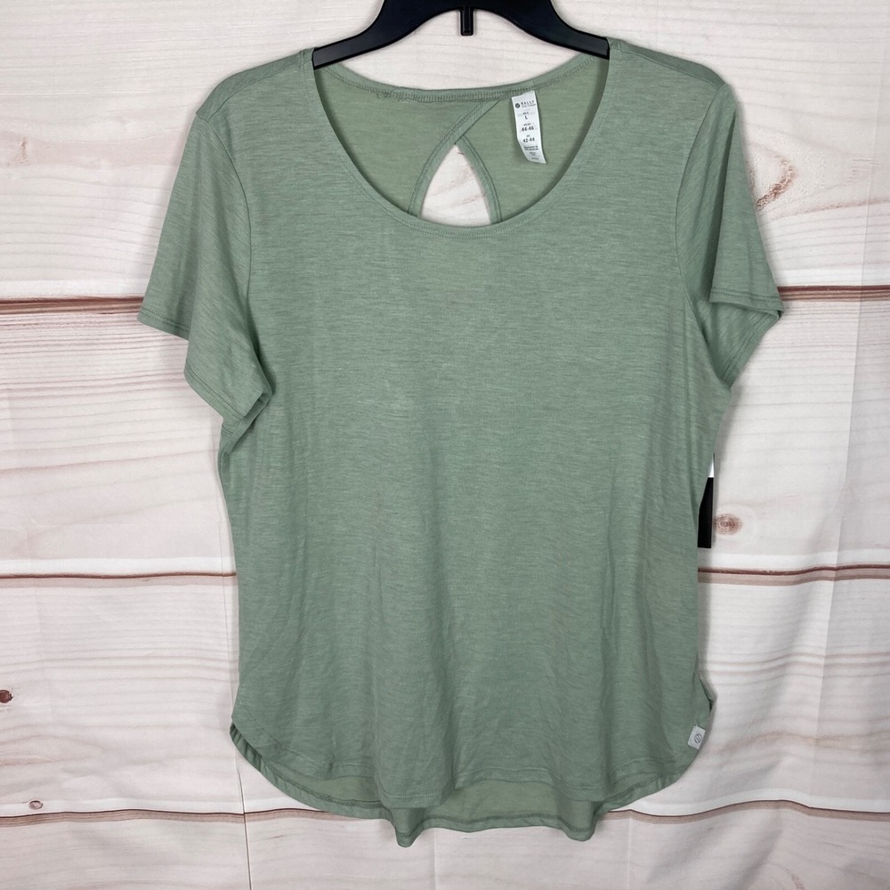 Bally Top Womens L Green Dry Wik T-Shirt Scoop Neck Short Sleeve Open Back Solid